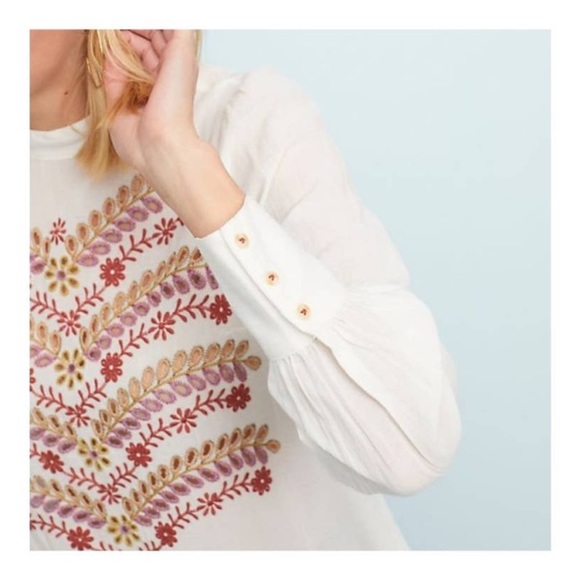 274 Anthropologie Meadow Rue Embroidered Mock Neck Back Buttons Blouse size 2 - Picture 2 of 16